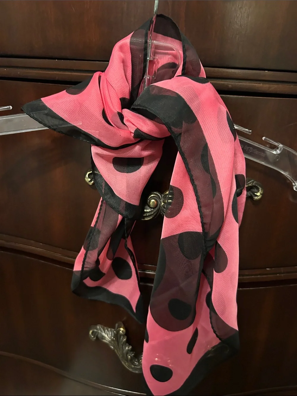 Pink Polka Dot Sheer Scarf - Women's Fashion Accessory